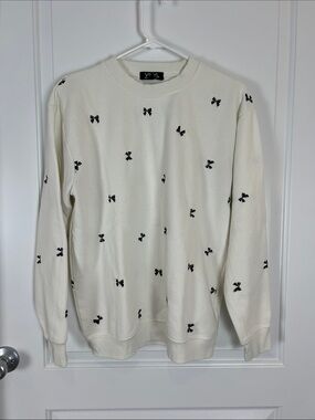 VPL Cream Crewneck Sweater with Black Bow Accents